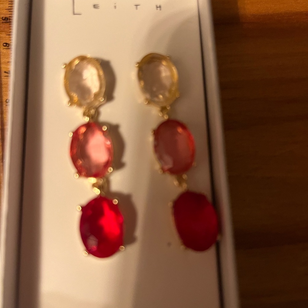 Leith Gold tone  Earrings with Pink and Red Stones